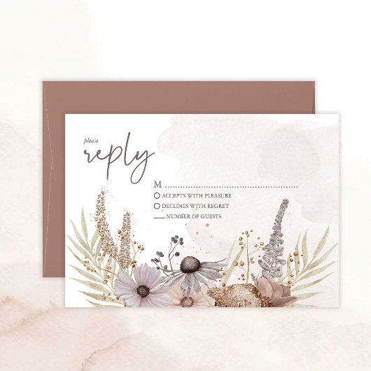 Boho Floral Reply Card RSVP Karte