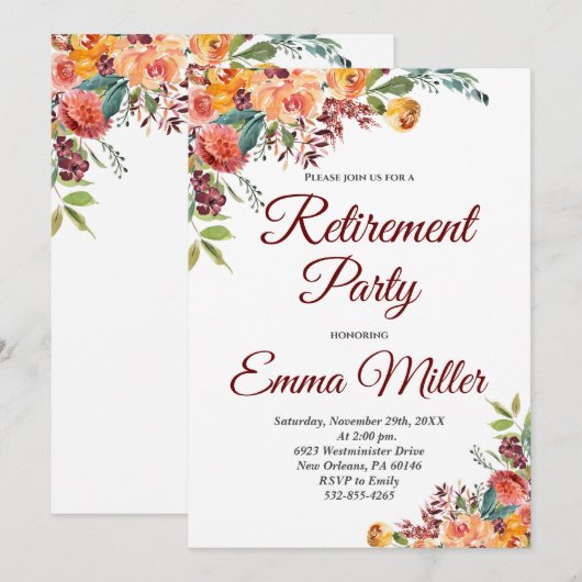 Boho Floral Retirement Einladung (Vorne/Hinten)