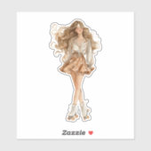 Boho Floral Roller Skater with Flowing Hair Aufkleber (Blatt)