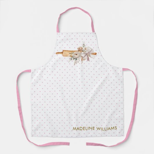 Boho Floral Rolling Button Bakery Name Schürze (Vorderseite)