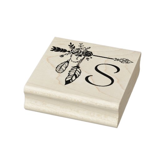 Boho Floral Rose Arrow Monogram Initial Gummistempel (Stempel)