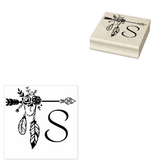 Boho Floral Rose Arrow Monogram Initial Gummistempel (Stempel)
