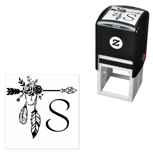 Boho Floral Rose Arrow Monogram Initial Permastempel (Beispiel)