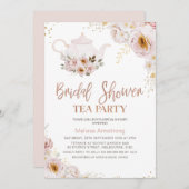 Boho Floral Rose Gold Brautparty Tee Party Einladung (Vorne/Hinten)