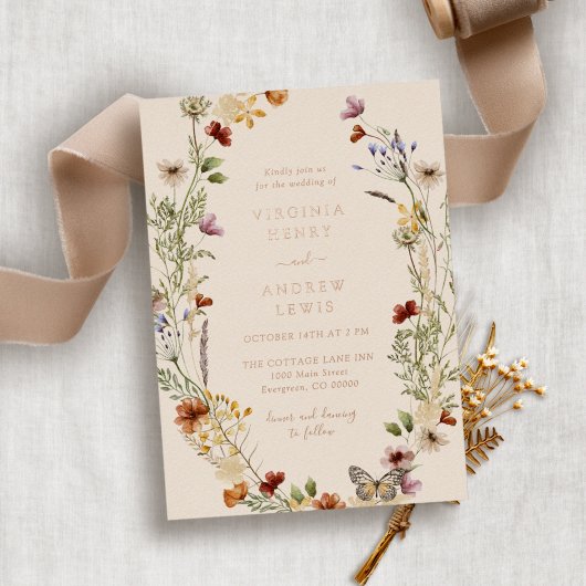Boho Floral Rose Gold Wedding Foil Einladung