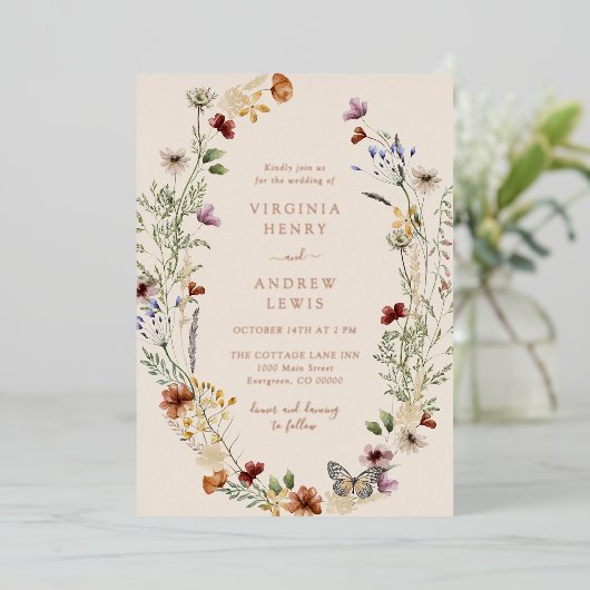 Boho Floral Rose Gold Wedding Foil Einladung (Stehend vorne)