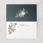 Boho Floral Rose Script Wedding Platzkarte (Außenseite Aufgefaltet)