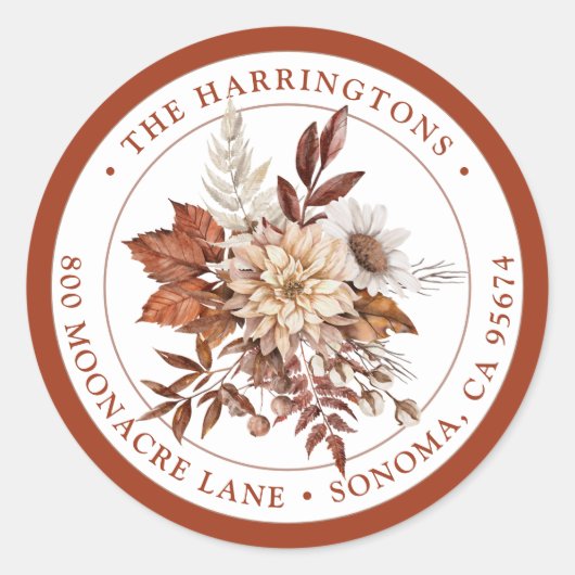Boho Floral Rücksendeadresse Round Umschlag Aufkle Runder Aufkleber (Vorderseite)