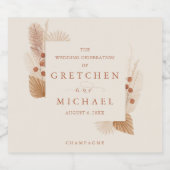 Boho Floral Rust Ivory Gastgeschenk Hochzeit Schaumweinetikett (Einzelnes Label)
