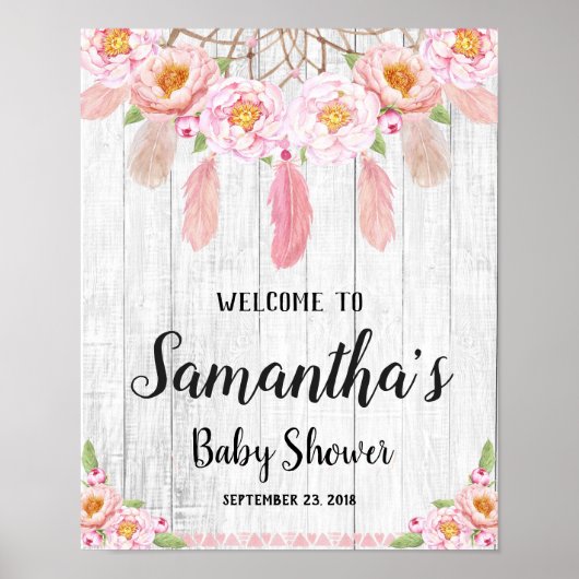 Boho Floral Rustic Baby Dusche Begrüßungszeichen Poster (Vorne)