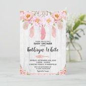 Boho Floral Rustic Baby Shower Invasion Girl Einladung (Stehend Vorderseite)