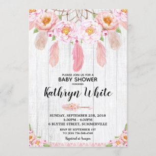 Boho Floral Rustic Baby Shower Invasion Girl Einladung