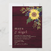 Boho Floral Rustic Burgundy Wedding Einladung (Vorderseite)