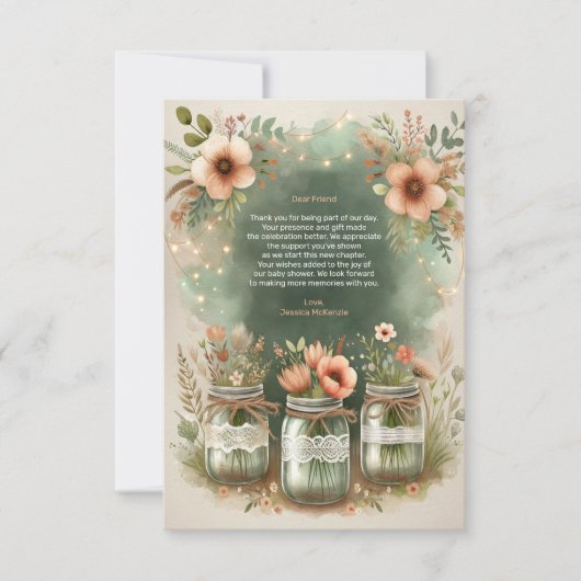 Boho Floral Rustic Floral Mason Jar Baby Dusche Dankeskarte (Vorderseite)
