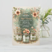 Boho Floral Rustic Floral Mason Jar Baby Dusche Einladung (Stehend Vorderseite)