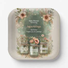 Boho Floral Rustic Floral Mason Jar Baby Dusche Pappteller