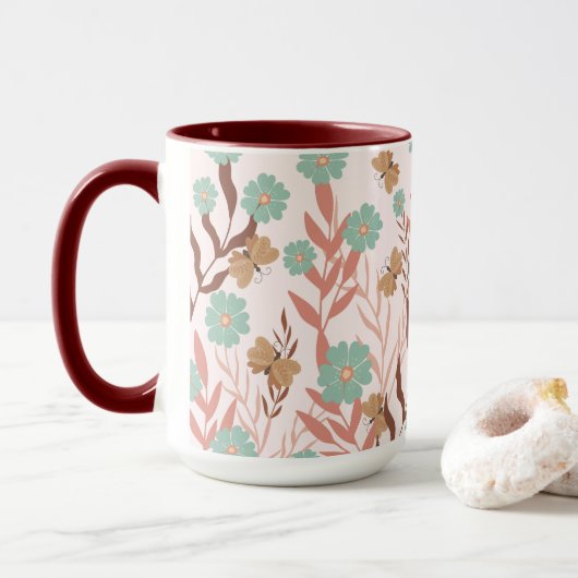 Boho Floral Rustic Garden Tasse (Mit Donut)