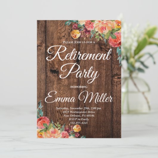 Boho Floral Rustic Rentirement Einladung (Stehend Vorderseite)