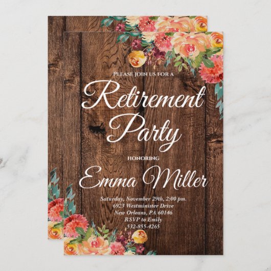 Boho Floral Rustic Rentirement Einladung (Vorne/Hinten)