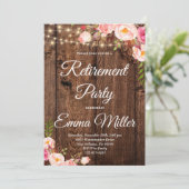 Boho Floral Rustic Rentirement Party Einladung (Stehend Vorderseite)
