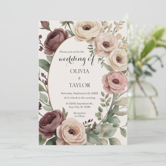 Boho Floral Rustic Wedding Einladung (Stehend Vorderseite)