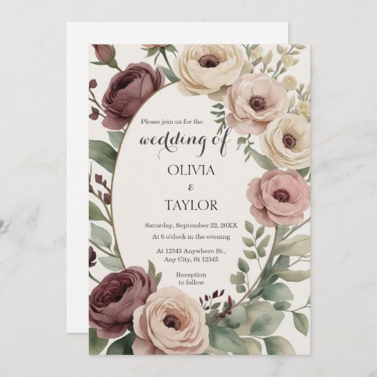Boho Floral Rustic Wedding Einladung (Vorne/Hinten)