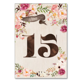 Boho Floral Rustic Wedding Tischnummer Card 15