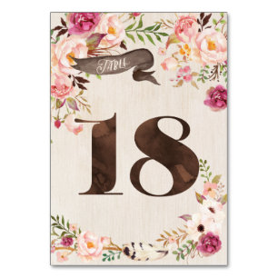 Boho Floral Rustic Wedding Tischnummer Card 18