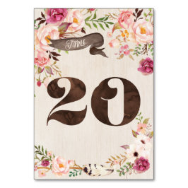 Boho Floral Rustic Wedding Tischnummer Card 20