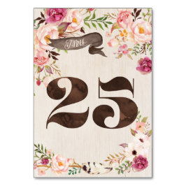 Boho Floral Rustic Wedding Tischnummer Card 25