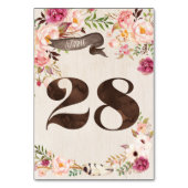 Boho Floral Rustic Wedding Tischnummer Card 28 (Vorderseite)