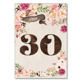 Boho Floral Rustic Wedding Tischnummer Card 30