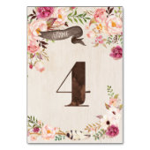 Boho Floral Rustic Wedding Tischnummer Card 4 (Rückseite)