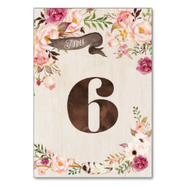 Boho Floral Rustic Wedding Tischnummer Card 6