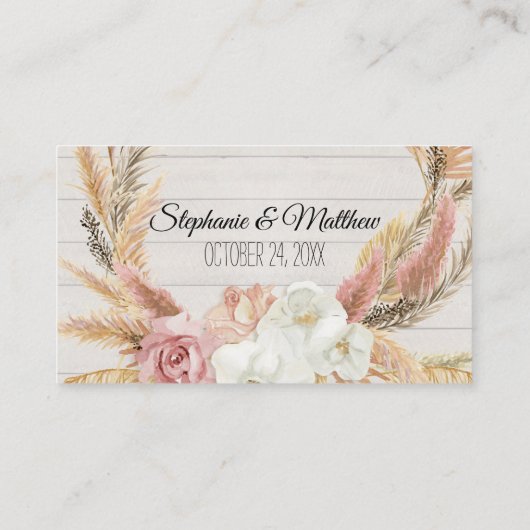 Boho Floral Rustic Wood Pampas Grass Platzkarten (Rückseite)