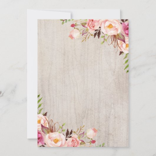 Boho Floral Rustic Wood Rose Brautparty Einladung (Rückseite)