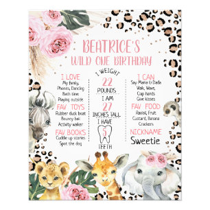 Boho Floral Safari Birthday Milestone Poster