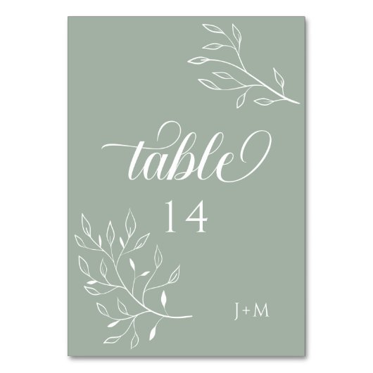 Boho Floral Sage Green Calligraphy Tischnummer (Vorderseite)