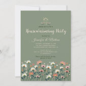 Boho Floral Sage Green Fall Housewarming Party Einladung (Vorderseite)
