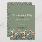Boho Floral Sage Green Fall Housewarming Party Einladung (Vorne/Hinten)
