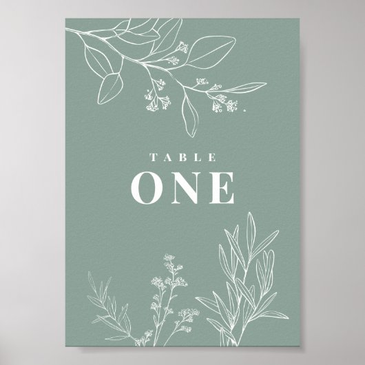 Boho Floral Sage Green Tischnummern Poster (Vorne)