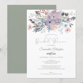Boho Floral Sage Green Violet Blush Brautparty Einladung