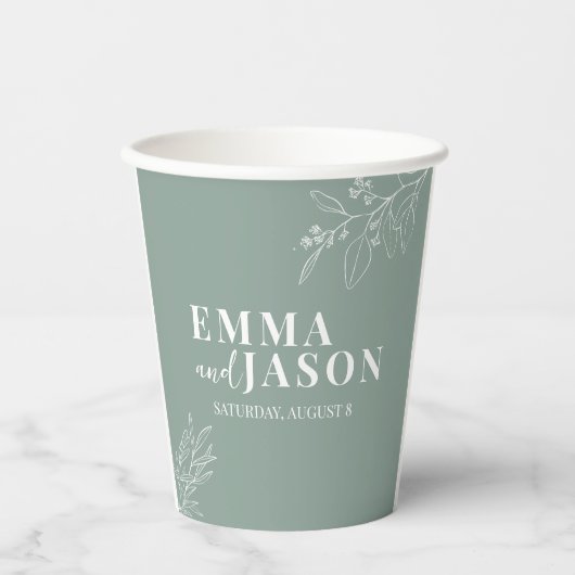 Boho Floral Sage Green Wedding Paper Cups Pappbecher (Vorderseite)