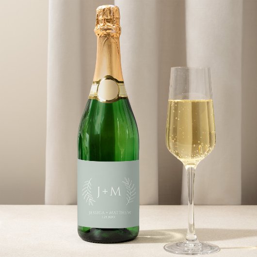 Boho Floral Sage Green Wedding Schaumweinetikett