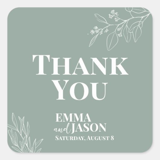 Boho Floral Sage Green Wedding Square Sticker (Vorderseite)