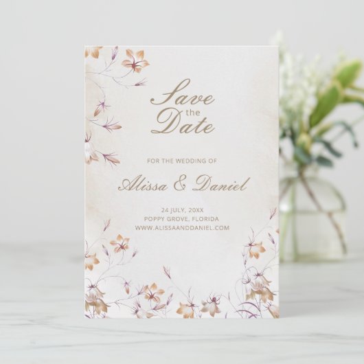 Boho Floral Save the Date Card (Stehend Vorderseite)