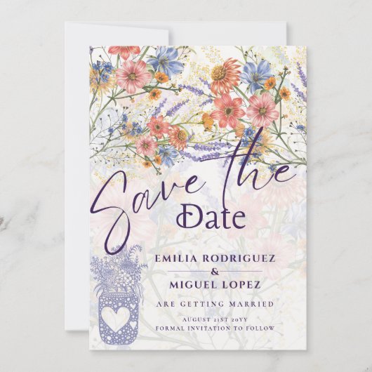 Boho Floral SAVE THE DATE Einladung (Vorderseite)