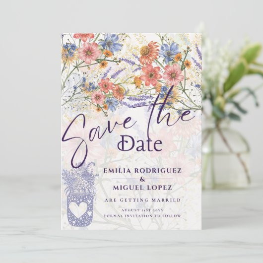 Boho Floral SAVE THE DATE Einladung (Stehend Vorderseite)