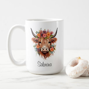 Boho Floral Scottish Highland Cow Western Custom Kaffeetasse