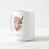 Boho Floral Scottish Highland Cow Western Custom Kaffeetasse (Vorderseite Links)